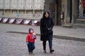 06-03-2020 Riga, Latvia mother walking with tiny daughter