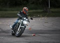 Riga, Latvia - 16.06.2019 Motorcycle gymkhana sport. A biker on a motorcycle. Motorcycling. Open moto fest