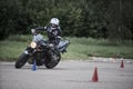 Riga, Latvia - 16.06.2019 Motorcycle gymkhana sport. A biker on a motorcycle. Motorcycling. Open moto fest