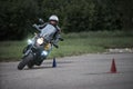 Riga, Latvia - 16.06.2019 Motorcycle gymkhana sport. A biker on a motorcycle. Motorcycling. Open moto fest