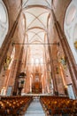 Riga Latvia. Nave Of St. Peter`s Church. Central Part Of Interior For Parishioners Accommodation