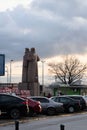 Riga, Latvia, November 2019. Monument to the Latvian arrows, which does not fit into the image of the