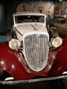 Riga, Latvia, November 2019. Radiator grille and hood of a vintage Audi car in Riga motor museum. Royalty Free Stock Photo