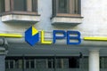 Sign board and logo of Latvijas pasta banka or LPB Bank - European bank for private and corporate banking