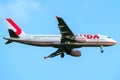 Riga Latvia Oct 28 2019: Lauda Airline aircraft Airbus 320-214 OE-LOO landing at Riga International airport RIX