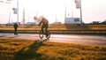 Riga, Latvia - October 6, 2021: Morning traffic on a sunny autumn morning, people in hurry