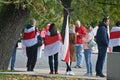 Riga, Latvia - October 17, 2020: Rally of solidarity with Belarus for the liberation of Belarus. The demand for freedom of speech