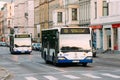 Riga, Latvia. Public bus on summer Boulevard Of Freedom street