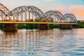 Riga, Latvia. Railway Bridge Through Daugava Or Western Dvina River