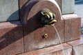 Riga, Latvia, September, 17, 2019: Fish shaped fountain with potable water in center of Riga, Latvia