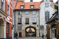 Tourists near Swedish Gate in Riga city