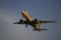 10-05-2021 Riga, Latvia Silhouette of a passenger plane taking off from the airport