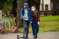 Young couple wearing face mask.