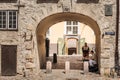 Riga Latvia. Street buskers perfoming songs under Arch Of Swedis