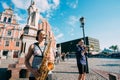 Riga Latvia Street Music Trio Band, Three Young Guys Playing Ins