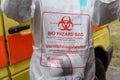 Medical staff of Latvian State Emergency Medical Service shows Bio Hazard Bag for transporting Corona Virus tests