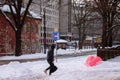 Snow figure created as a heart symbol to mark Valentine`s day