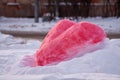 Snow figure created as a heart symbol to mark Valentine`s day