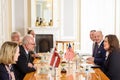 Egils Levits (L), President of Latvia meets with Gretchen Whitmer (R), Governor of Michigan