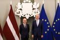 Krisjanis Karins R, Latvian PM meets with Luc Frieden L, President of Eurochambres in Riga, Latvia