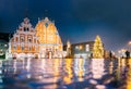 Riga, Latvia. Town Hall Square, Popular Place With Famous Landma