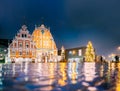 Riga, Latvia. Town Hall Square, Popular Place With Famous Landmark