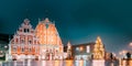 Riga, Latvia. Town Hall Square, Popular Place With Famous Landmarks