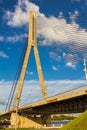 RIGA, LATVIA Vansu Bridge over Daugava River in Riga, Latvia. One of five big bridges in Riga and the only cable-stayed Royalty Free Stock Photo