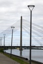 Riga, Latvia. Vansu suspension bridge over the Daugava River Royalty Free Stock Photo