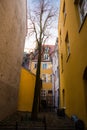 Riga, Latvia: The yard of the Convention is one of the oldest city blocks of Riga. Beautiful historic buildings in the old town Royalty Free Stock Photo