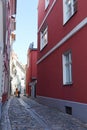 Riga old city center streets view traveling europe urban architecture town with red colorful walls