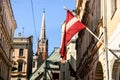 Riga old town with Latvian flag, Riga, Latvia