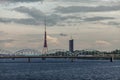 Riga Radio and TV Tower and a railway bridge