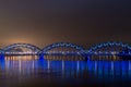 Riga railway bridge with lights at night Royalty Free Stock Photo