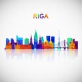Riga skyline silhouette in colorful geometric style.