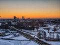 Riga in the sunset from birds view. Towers