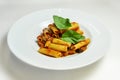 Rigatoni with basil pasta food Royalty Free Stock Photo