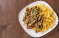 Rigatoni pasta with meat and mushroom sauce Royalty Free Stock Photo