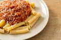 Rigatoni pasta with pork bolognese sauce Royalty Free Stock Photo