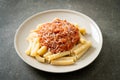 Rigatoni pasta with pork bolognese sauce Royalty Free Stock Photo