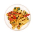 Rigatoni and vegetables on a small plate