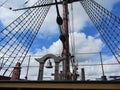 The rigging and rope details of a tall sailing