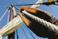 Rigging and ropes on an old sailing ship to sail in summer Royalty Free Stock Photo