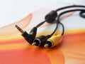 Right Angle 3.5mm Stereo Jack to 2 RCA Phono Plugs Cable Royalty Free Stock Photo