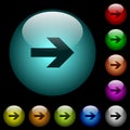 Right arrow icons in color illuminated glass buttons Royalty Free Stock Photo