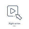 right arrow play button icon from user interface outline collection. Thin line right arrow play button icon isolated on white