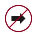 Right arrow with a red slash, right-prohibited sign v.2