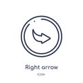right arrow with turn icon from user interface outline collection. Thin line right arrow with turn icon isolated on white