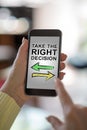 Right decision concept on a smartphone Royalty Free Stock Photo