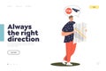 Always right direction concept of landing page with man holding map and choosing way Royalty Free Stock Photo